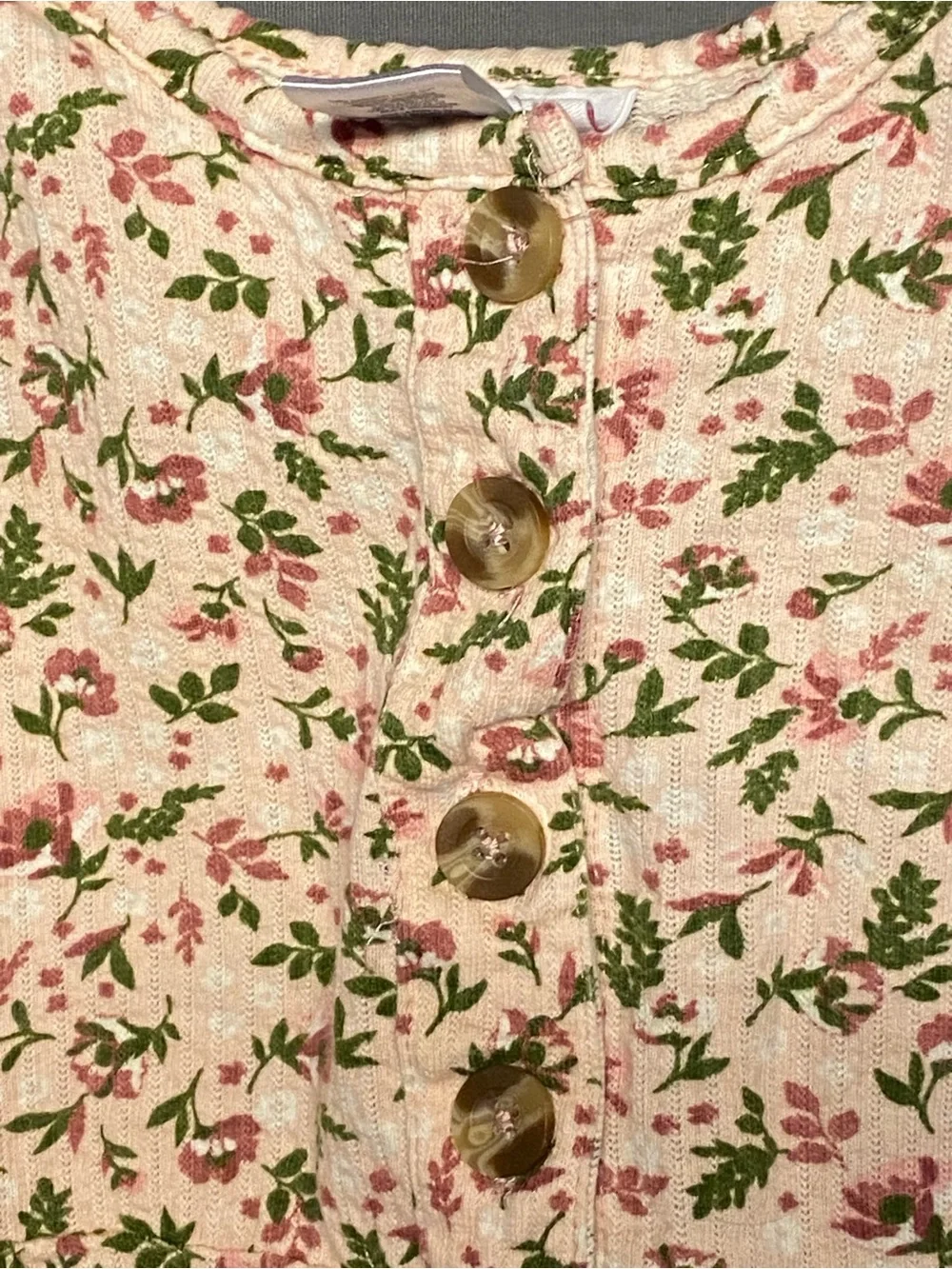 Little Lass Pink Floral Casual Dress with Green Accents